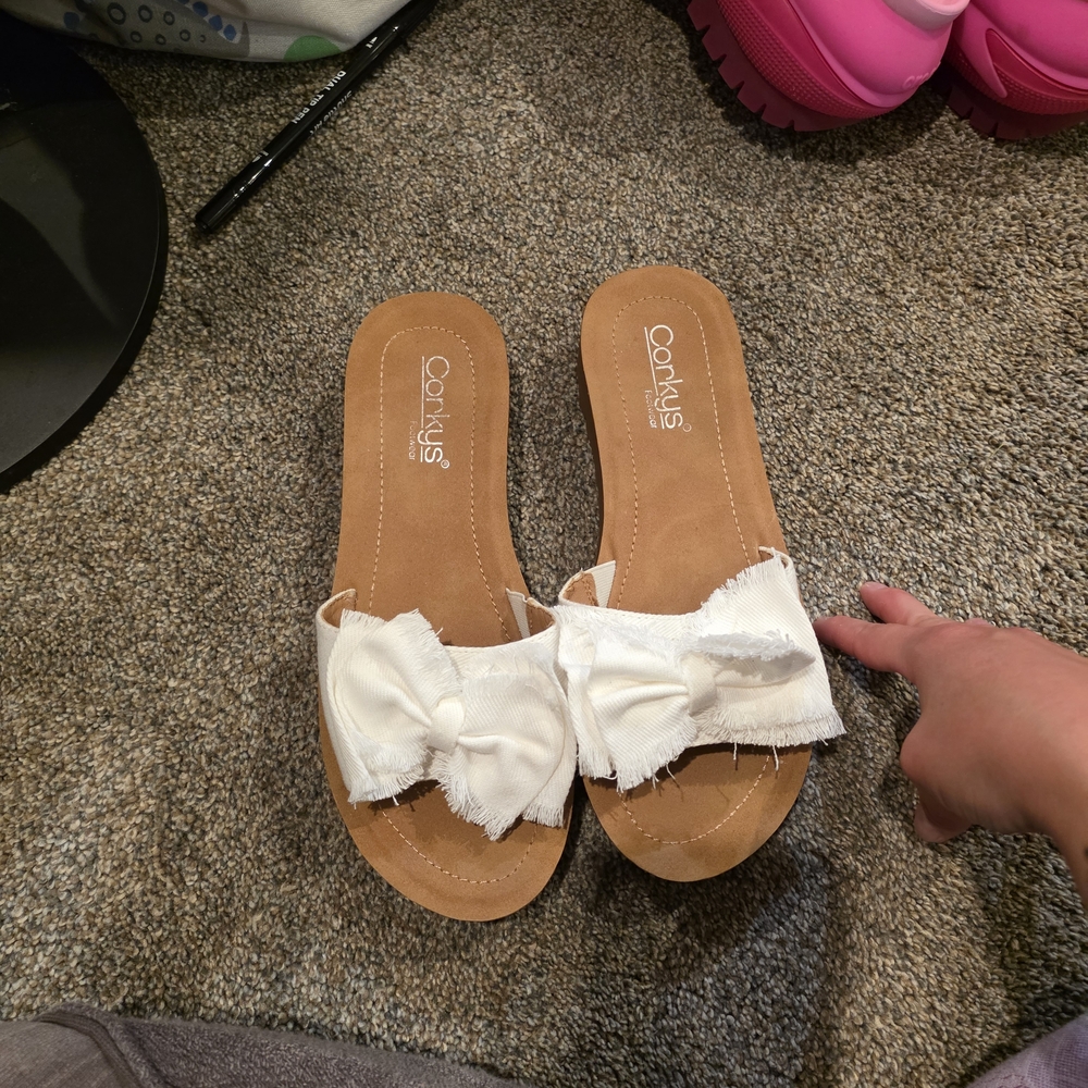 Women's White Bow Slide Sandals